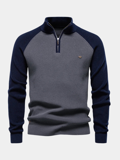 Men's Colour Block Quarter Zip Jumper | Raglan Sleeve