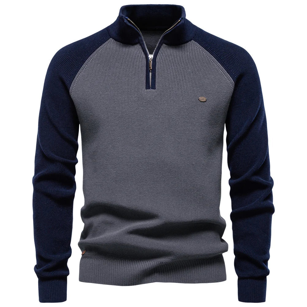 Men's Colour Block Quarter Zip Jumper | Raglan Sleeve