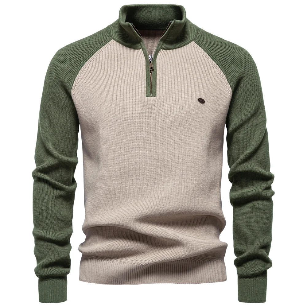Men's Colour Block Quarter Zip Jumper | Raglan Sleeve