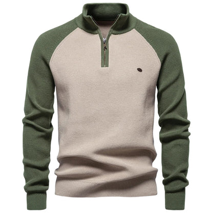 Men's Colour Block Quarter Zip Jumper | Raglan Sleeve