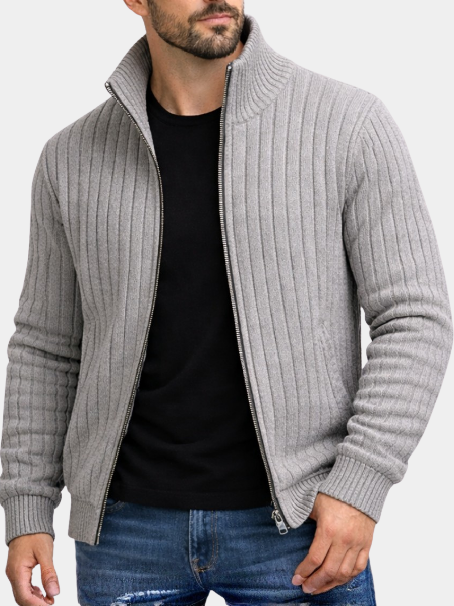 Men's Ribbed Funnel Neck Cardigan | Zip Up