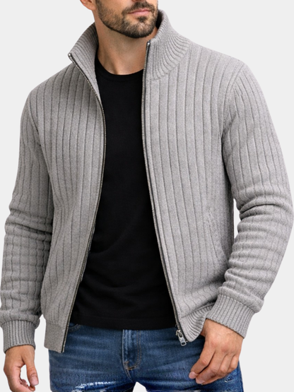 Men's Ribbed Funnel Neck Cardigan | Zip Up