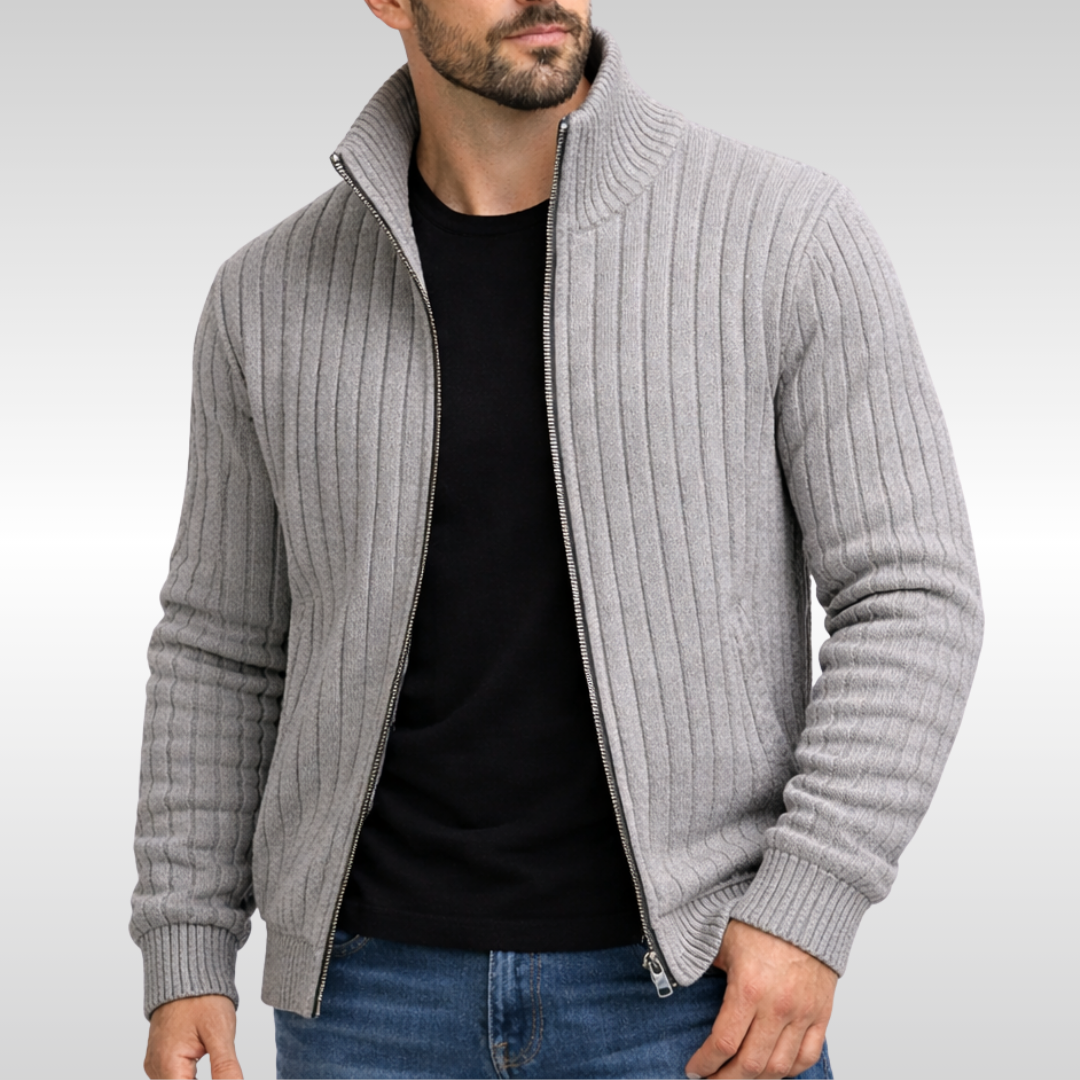 Men's Ribbed Funnel Neck Cardigan | Zip Up