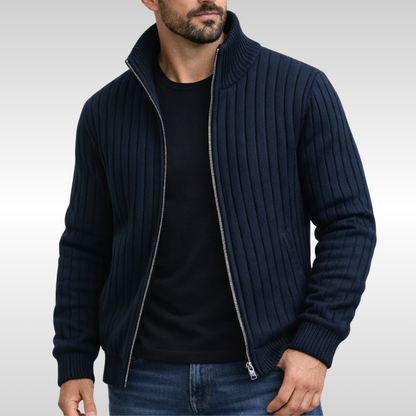 Men's Ribbed Funnel Neck Cardigan | Zip Up