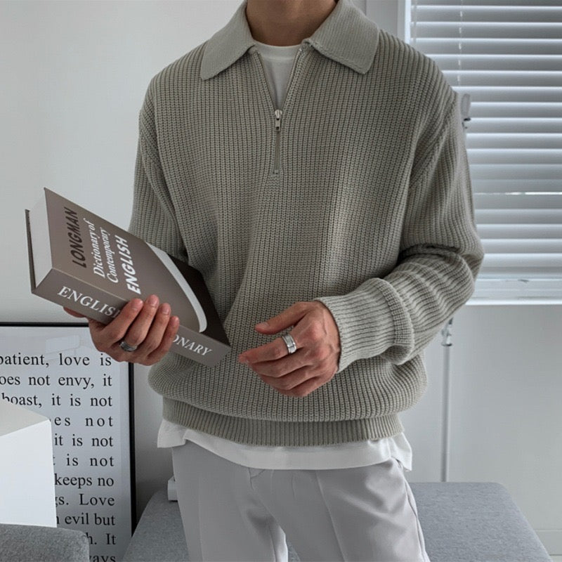 Men's Ribbed Quarter Zip Jumper | Long Sleeve