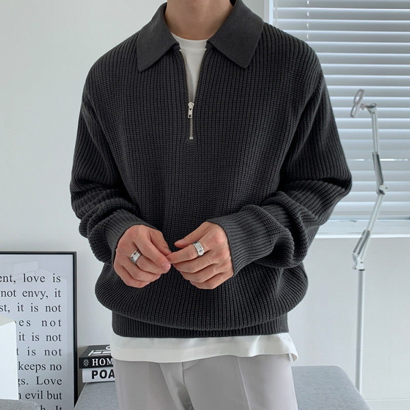 Men's Ribbed Quarter Zip Jumper | Long Sleeve