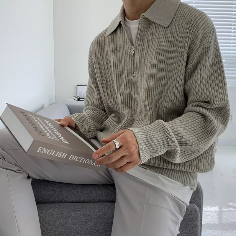 Men's Ribbed Quarter Zip Jumper | Long Sleeve