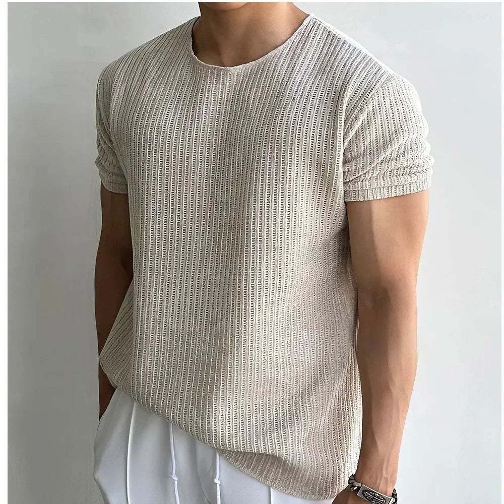 Men's Ribbed Crew Neck T-Shirt | Short Sleeve