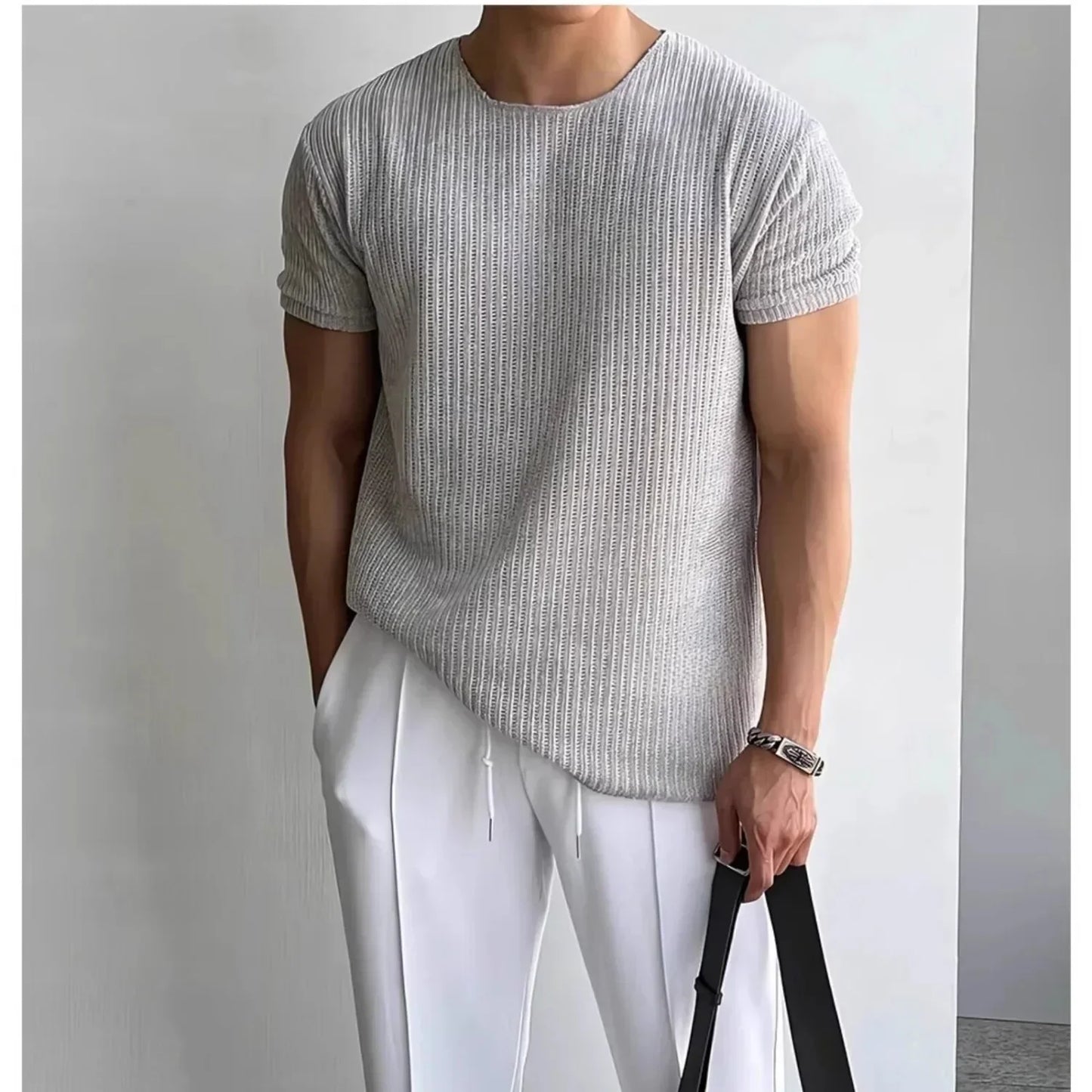 Men's Ribbed Crew Neck T-Shirt | Short Sleeve