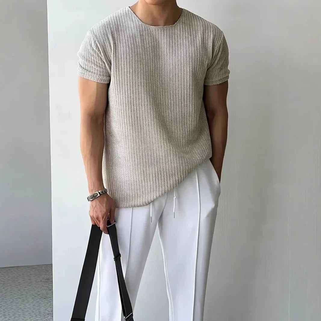 Men's Ribbed Crew Neck T-Shirt | Short Sleeve
