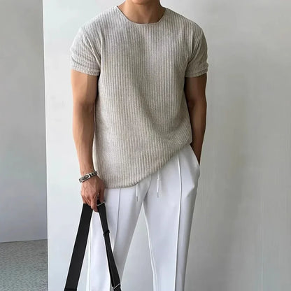 Men's Ribbed Crew Neck T-Shirt | Short Sleeve