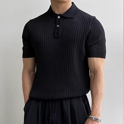 Men's Ribbed Knitted Polo | Short Sleeve