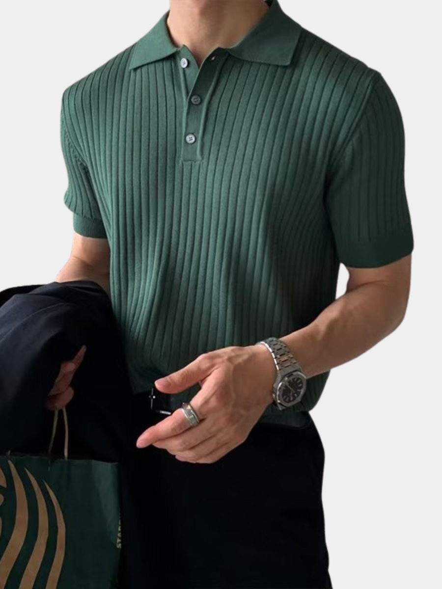 Men's Ribbed Knitted Polo | Short Sleeve
