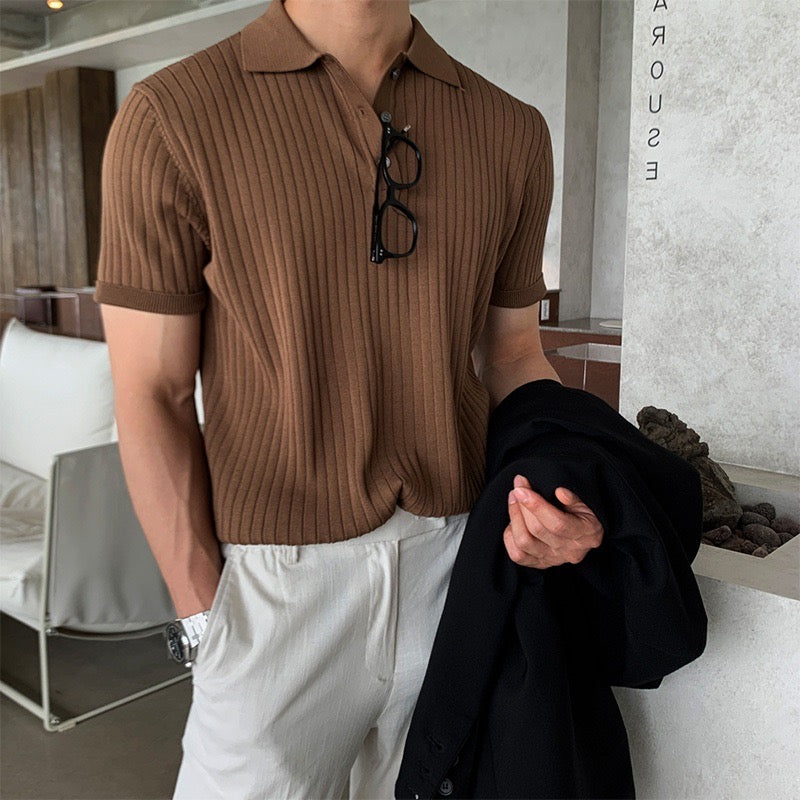 Men's Ribbed Knitted Polo | Short Sleeve