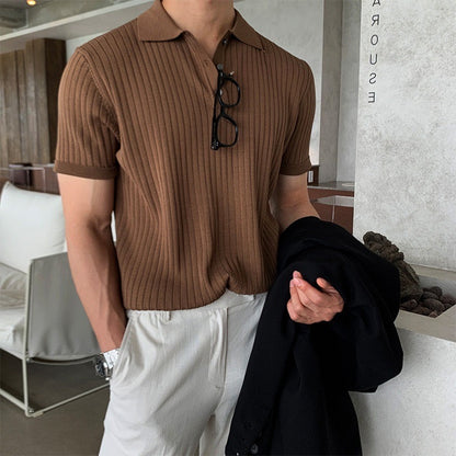 Men's Ribbed Knitted Polo | Short Sleeve