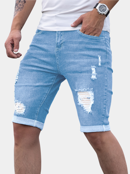 Men's Ripped Denim Shorts | Slim Fit
