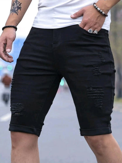 Men's Ripped Denim Shorts | Slim Fit