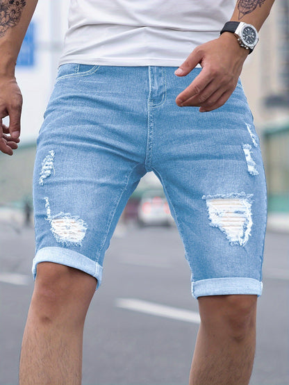 Men's Ripped Denim Shorts | Slim Fit