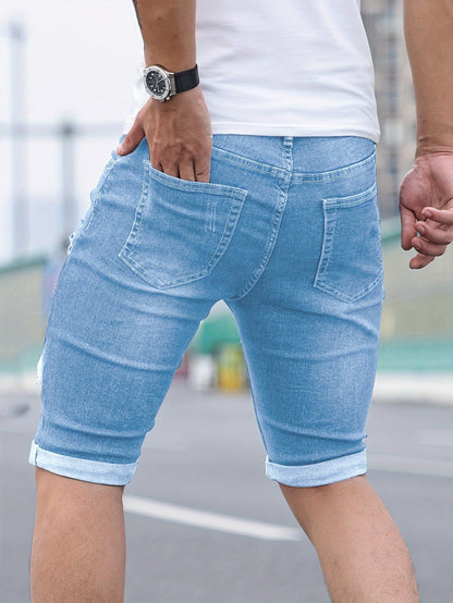 Men's Ripped Denim Shorts | Slim Fit