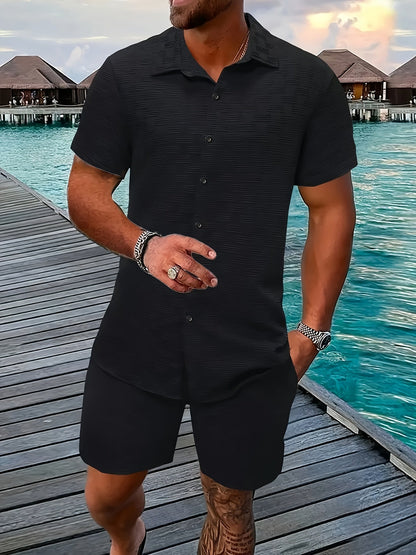 Men's Textured Camp Collar Shirt | Short Sleeve