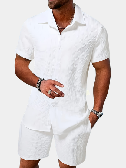 Men's Textured Camp Collar Shirt | Short Sleeve