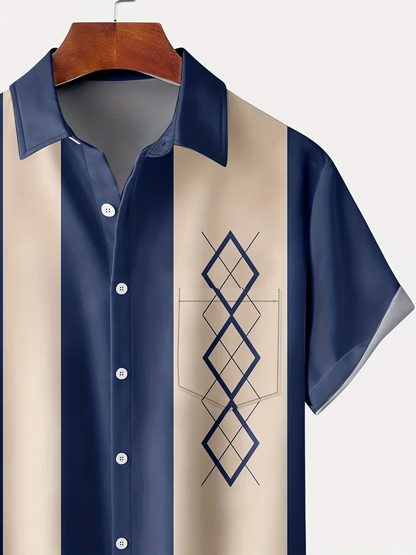 Men's Short Sleeve Bowling Shirt | Striped