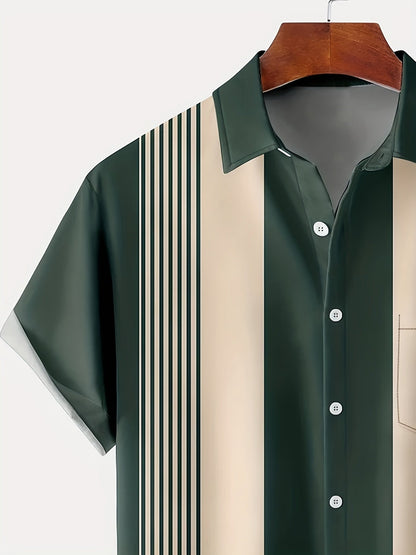 Men's Short Sleeve Bowling Shirt | Striped