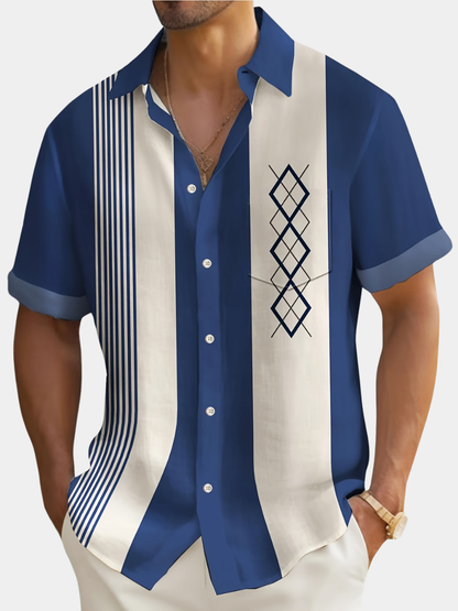 Men's Short Sleeve Bowling Shirt | Striped