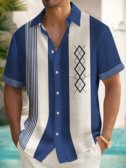 Men's Short Sleeve Bowling Shirt | Striped