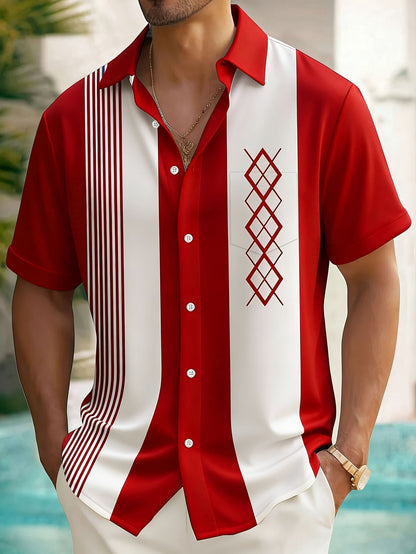 Men's Short Sleeve Bowling Shirt | Striped