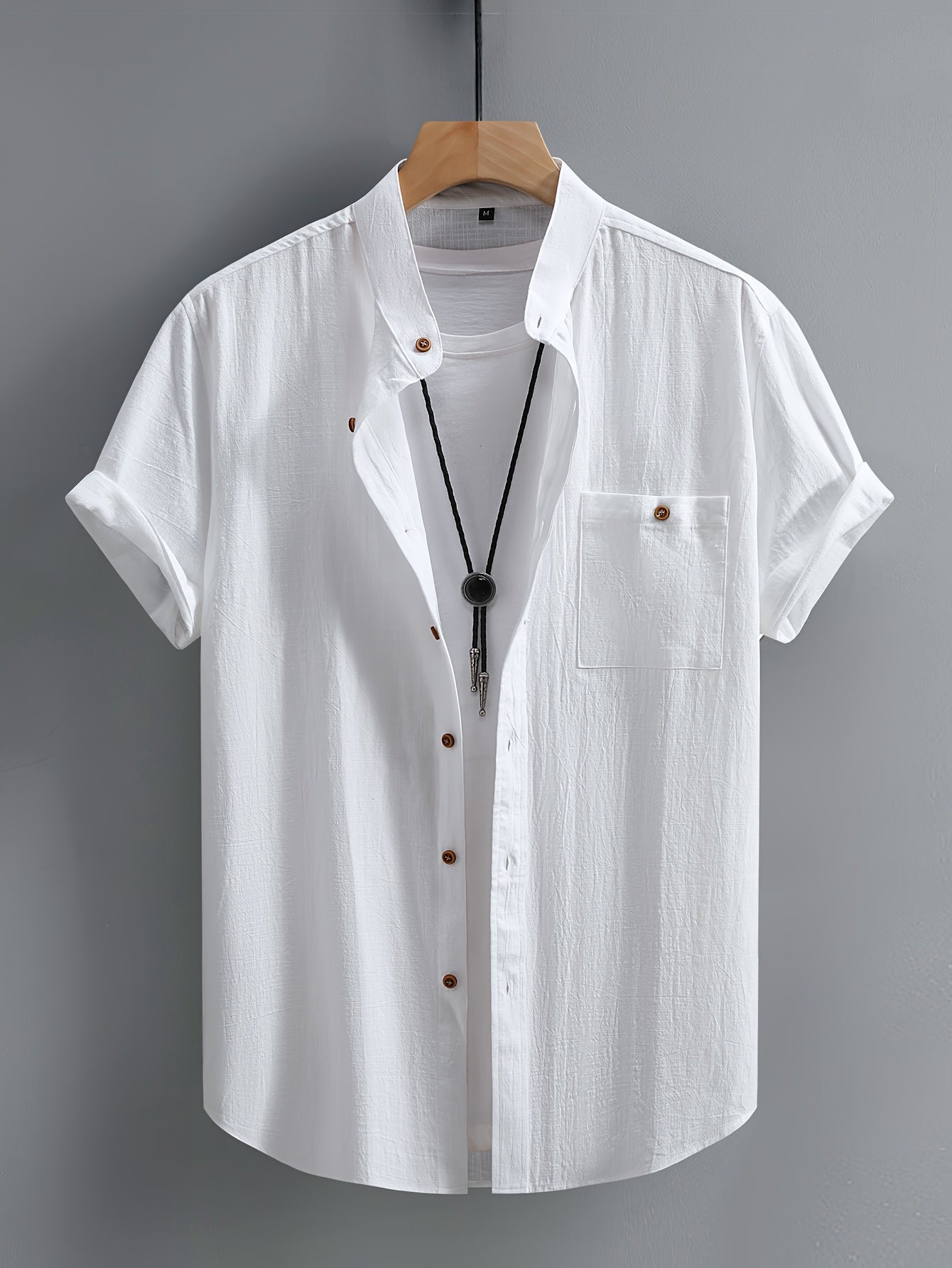 Men's Short Sleeve Grandad Collar Shirt | Chest Pocket