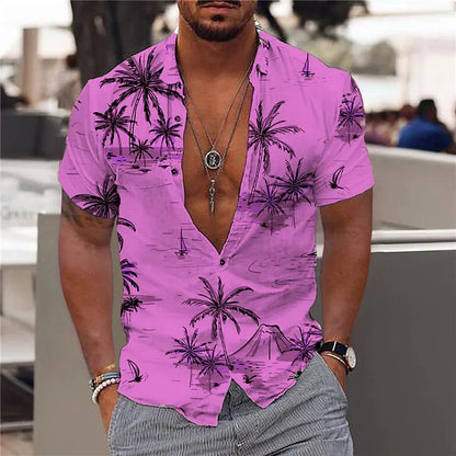 Men's Short Sleeve Palm Print Shirt | Hawaiian