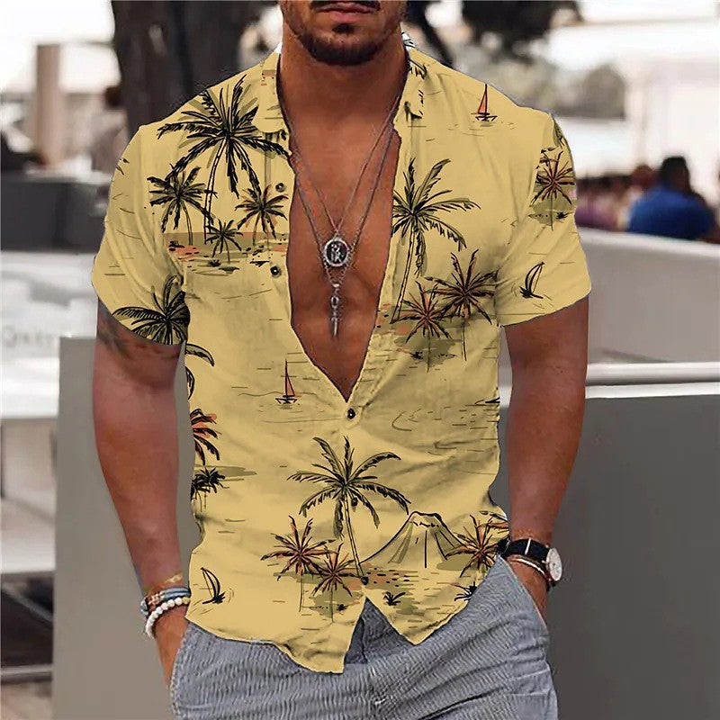 Men's Short Sleeve Palm Print Shirt | Hawaiian