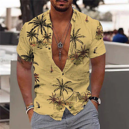 Men's Short Sleeve Palm Print Shirt | Hawaiian