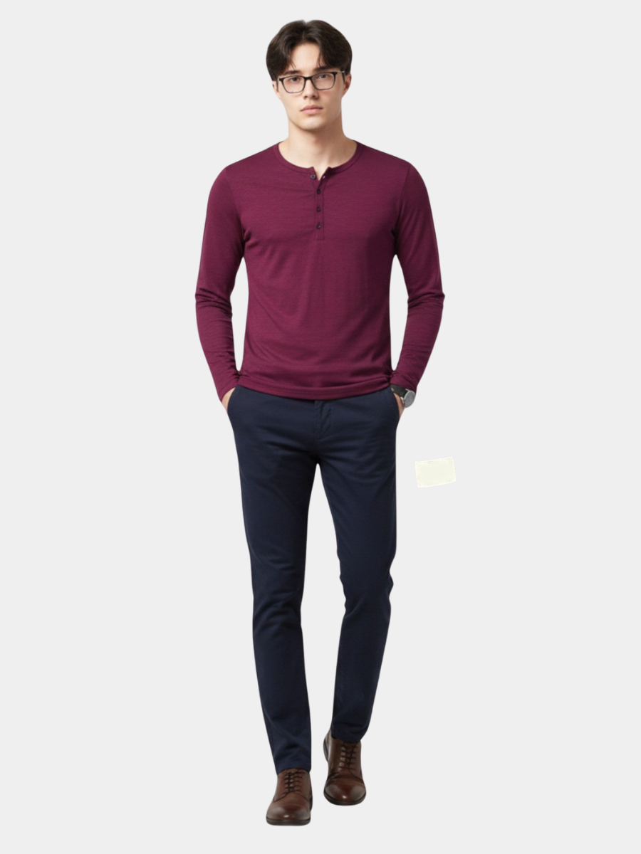 Men's Henley Top T-Shirt | Long Sleeve