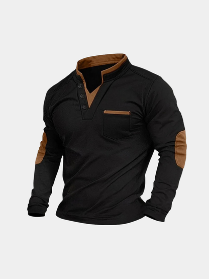 Men's Stand Collar Henley Polo Shirt | Long Sleeve