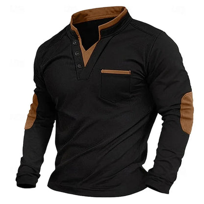 Men's Stand Collar Henley Polo Shirt | Long Sleeve
