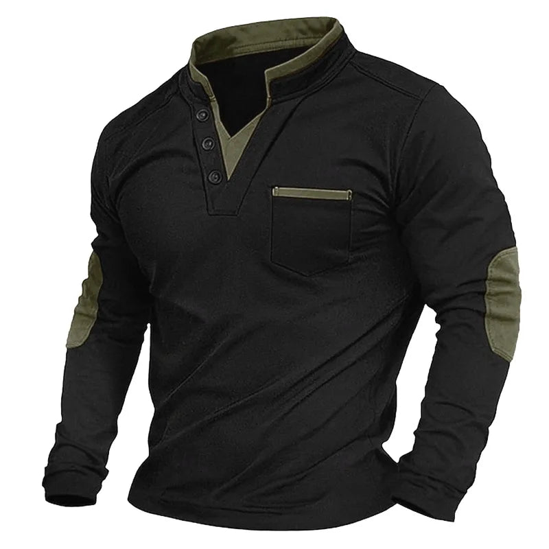 Men's Stand Collar Henley Polo Shirt | Long Sleeve