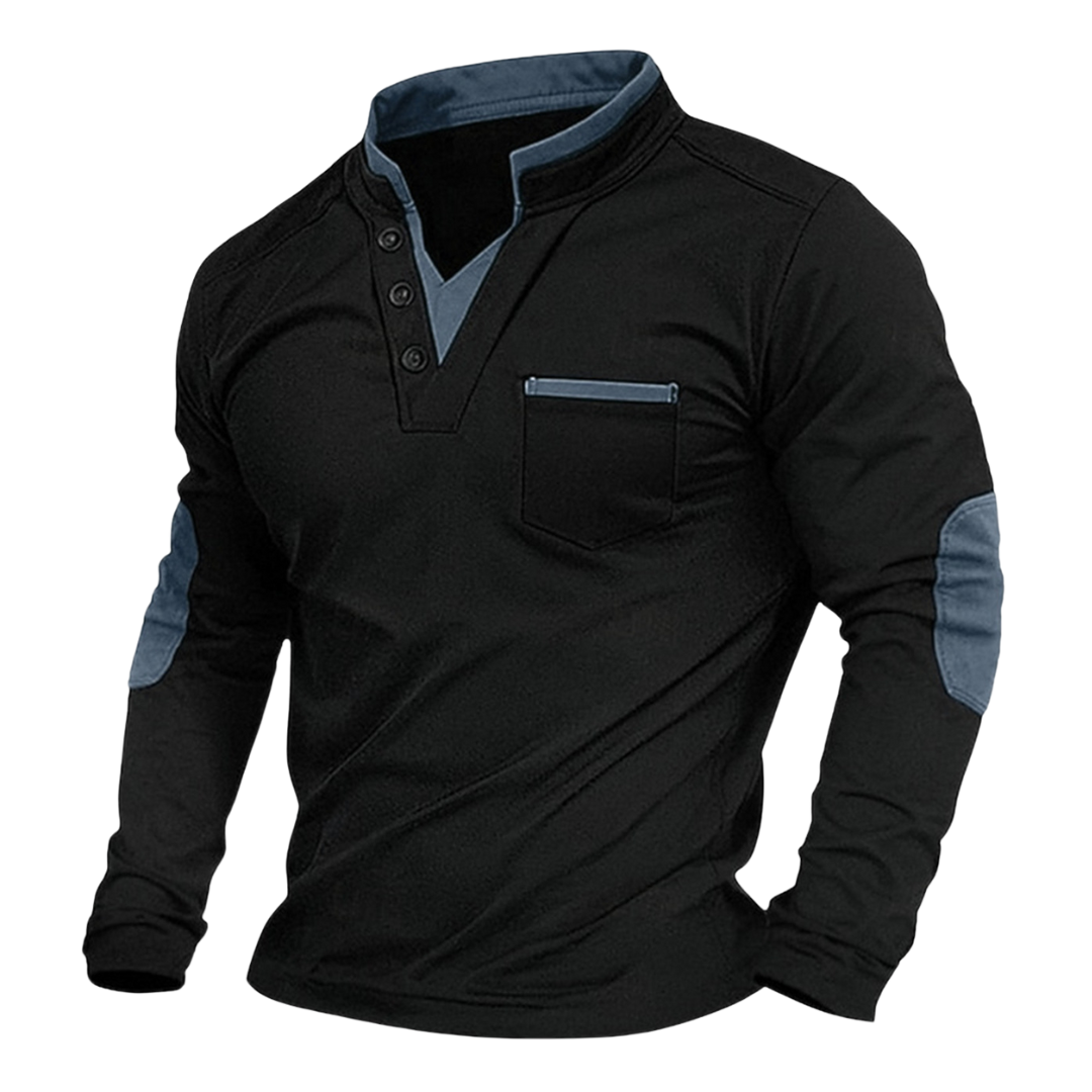 Men's Stand Collar Henley Polo Shirt | Long Sleeve