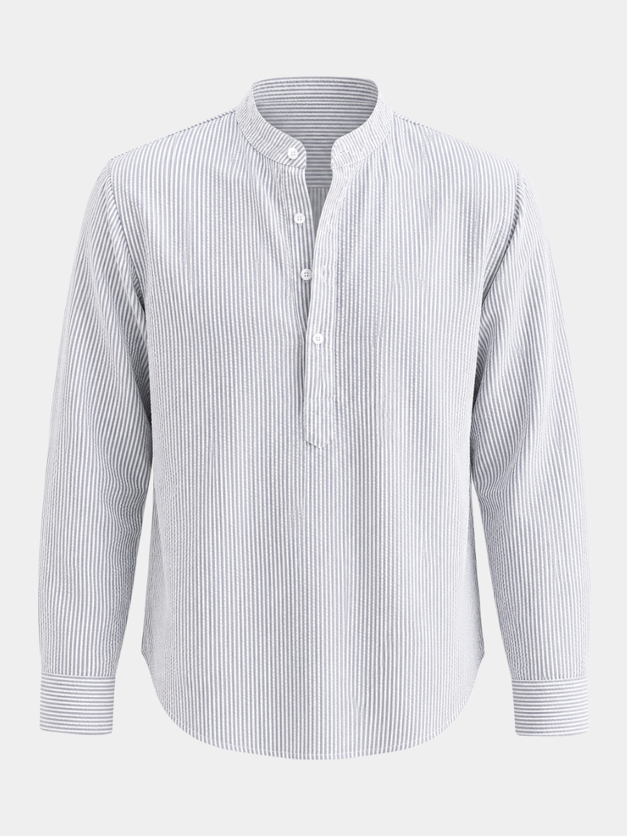 Men's Striped Grandad Collar Shirt | Long Sleeve