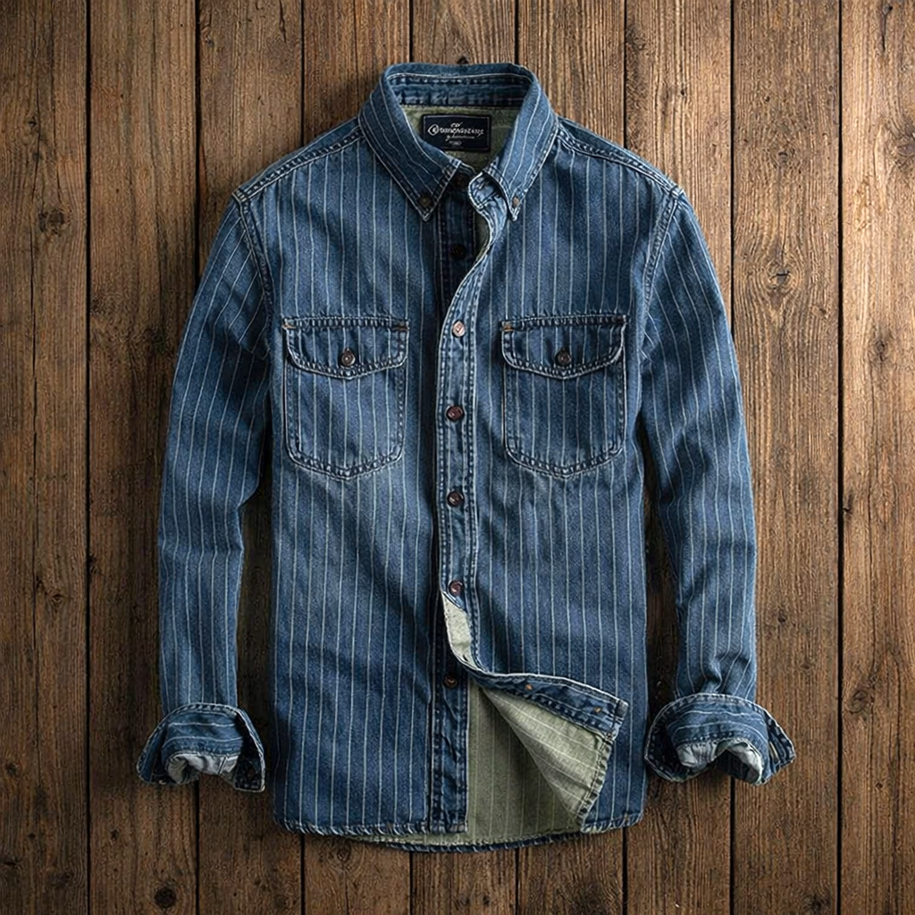 Men's Striped Denim Shirt | Long Sleeve