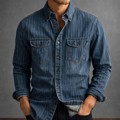 Men's Striped Denim Shirt | Long Sleeve