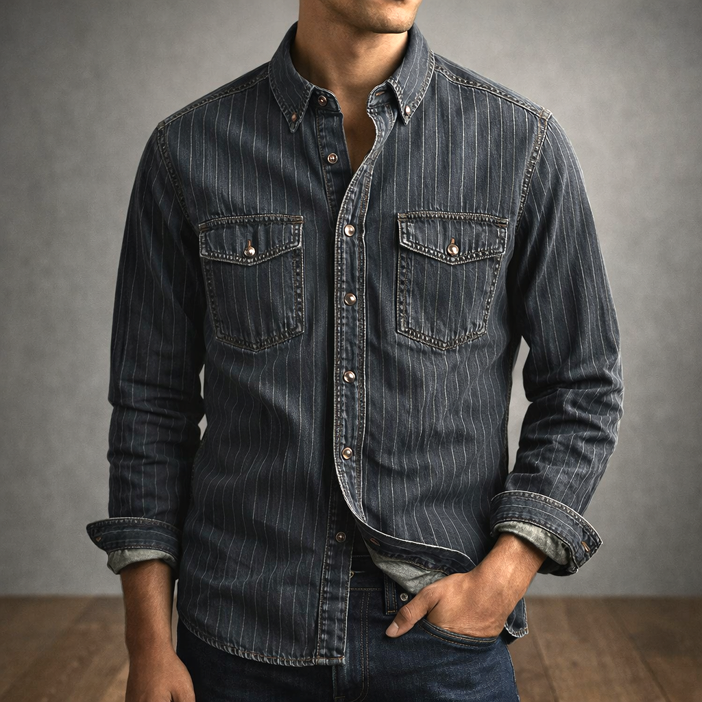 Men's Striped Denim Shirt | Long Sleeve