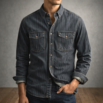 Men's Striped Denim Shirt | Long Sleeve
