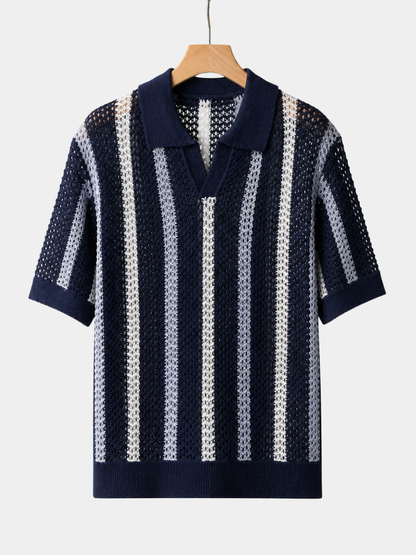 Men's Striped Knit Polo Shirt | Short Sleeve