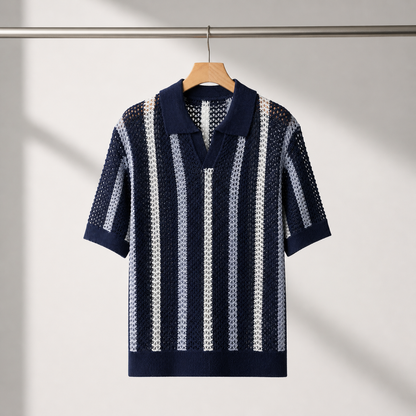 Men's Striped Knit Polo Shirt | Short Sleeve
