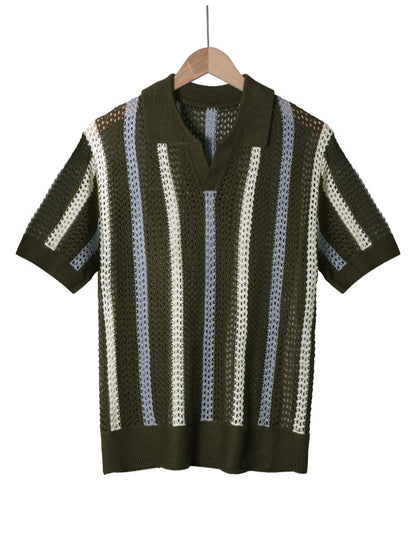 Men's Striped Knit Polo Shirt | Short Sleeve