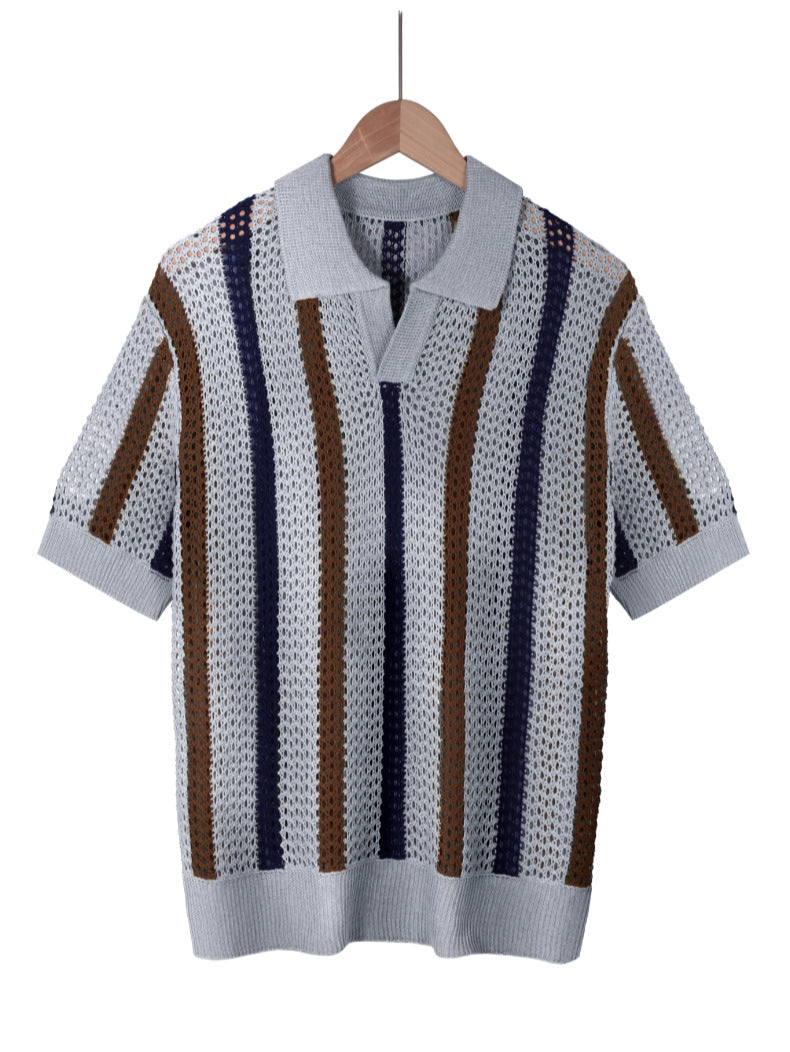 Men's Striped Knit Polo Shirt | Short Sleeve