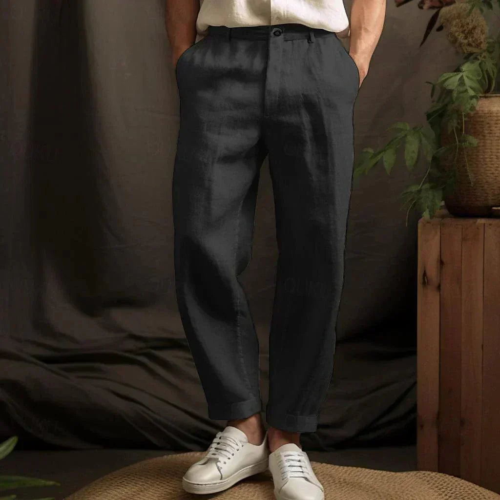 Men's Pleated Tapered Trousers | Turn-Up Hem