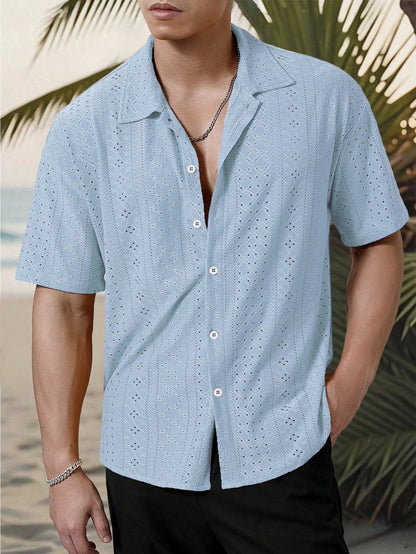 Men's Textured Cuban Collar Shirt | Short Sleeve